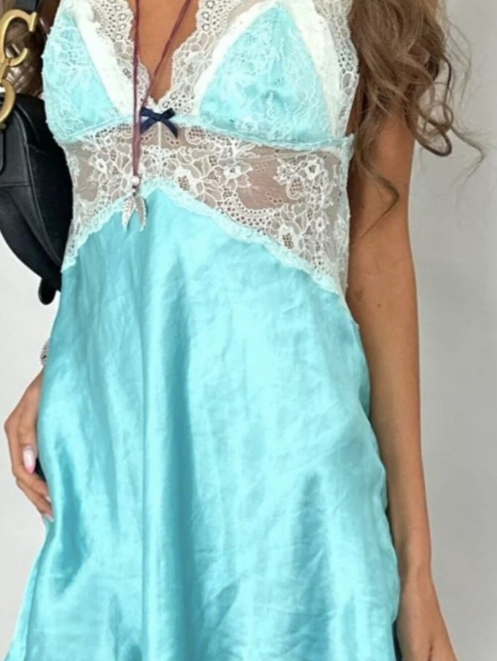 Victoria's Secret Light Blue & White Lace Slip Chemise